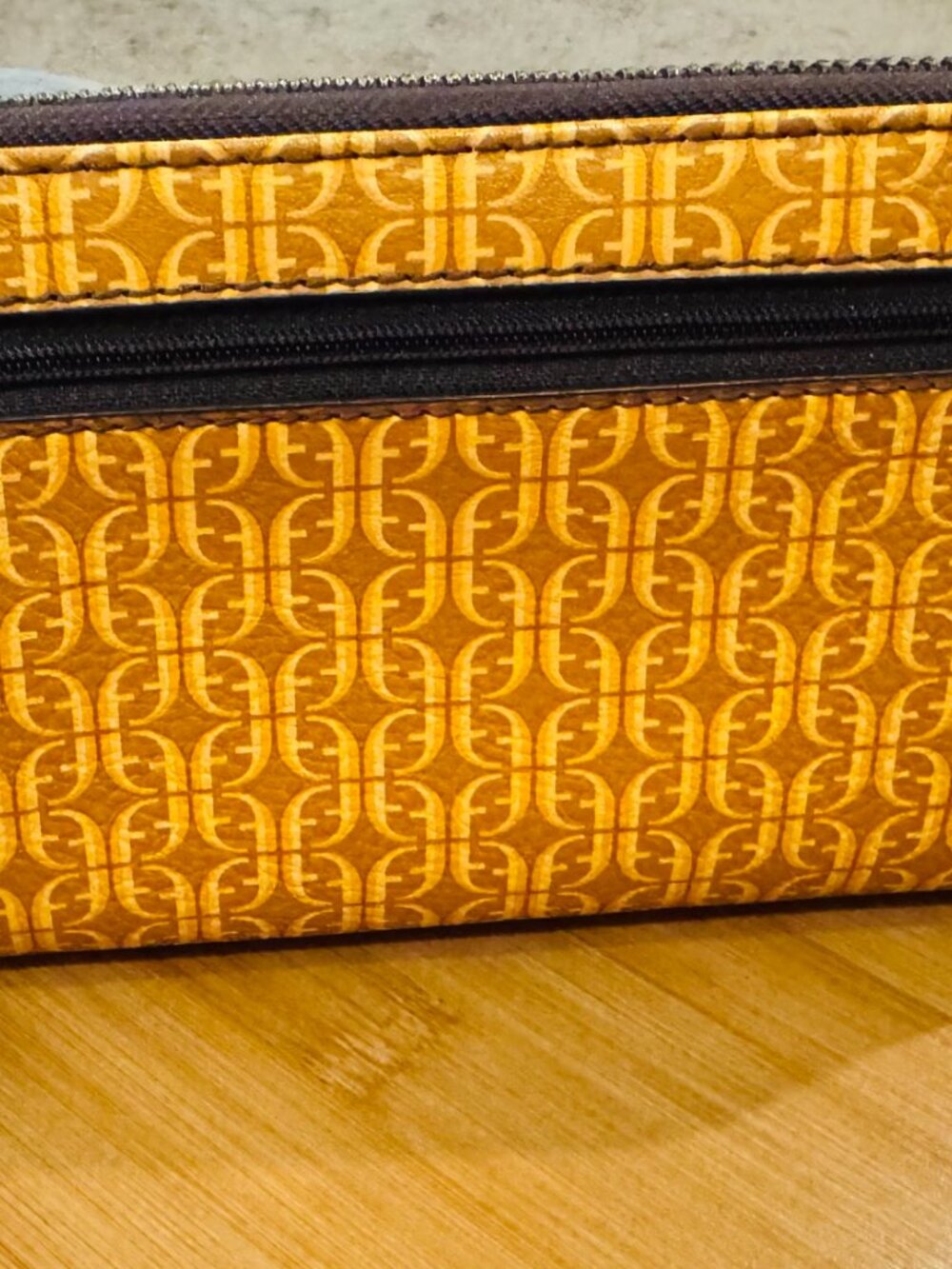 Fossil Yellow Monogram Print Zip-Around Wristlet Wallet - Picture 2 of 4